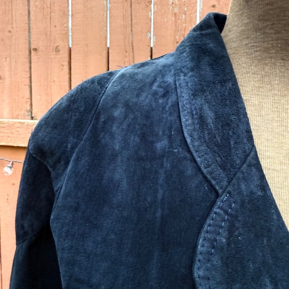 Vintage 80s Deep Navy Blue Suede Parka Jacket - Picture 7 of 12
